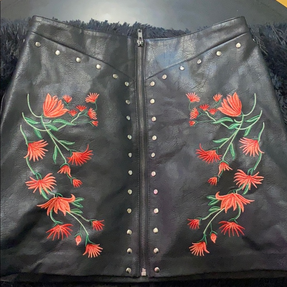 Faux Leather Floral Skirt